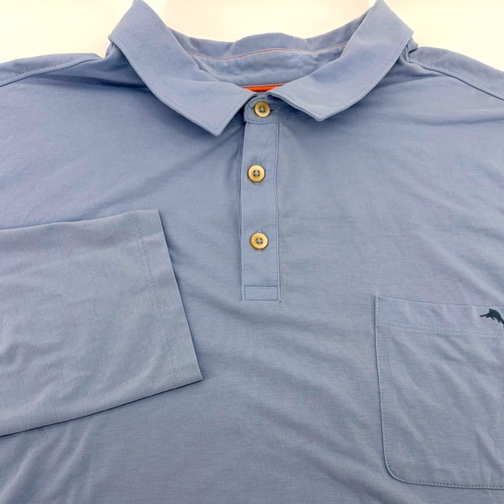 Tommy Bahama IslandZone Mens XXL Blue Long Sleeve Polo Shirt 37.5‎ Technology